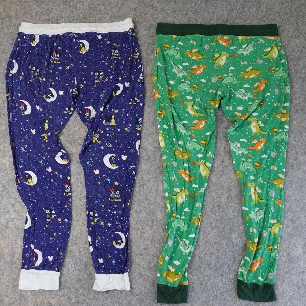 Little‎ Sleepies PJ Pants Womens M Bamboo Blue Disney Mickey Green Dragon 2 Pair